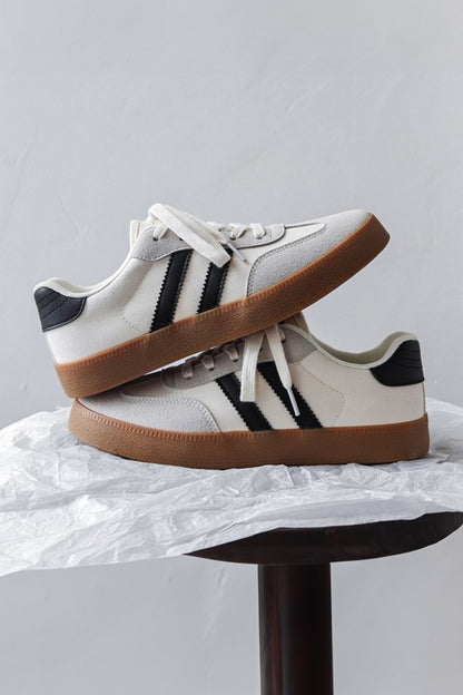 Striped Lace-Up Flat Sneakers