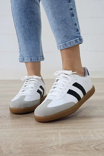 Striped Lace-Up Flat Sneakers