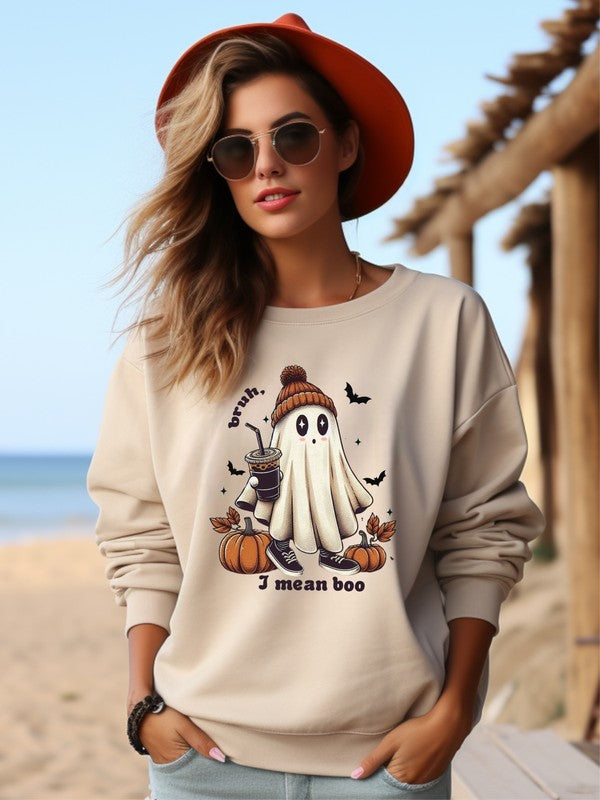 Bruh I Mean Boo Graphic Crewneck Sweatshirt (PLUS)