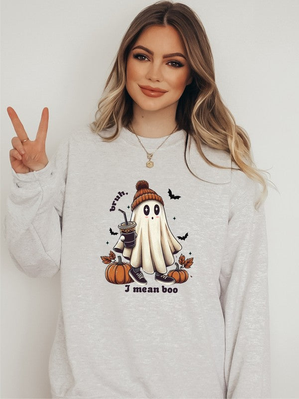 Bruh I Mean Boo Graphic Crewneck Sweatshirt (PLUS)