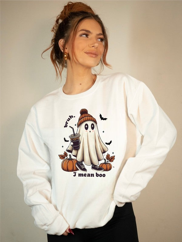 Bruh I Mean Boo Graphic Crewneck Sweatshirt (PLUS)