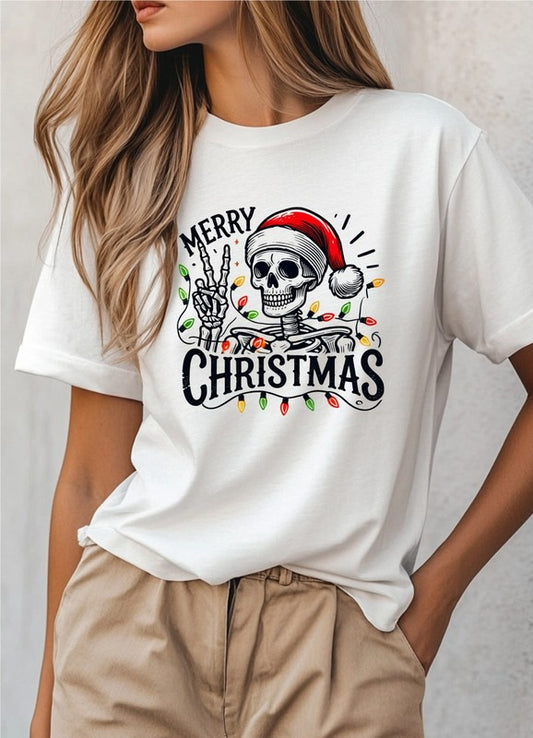 Merry Christmas Skeleton Holiday Graphic Tee (PLUS)