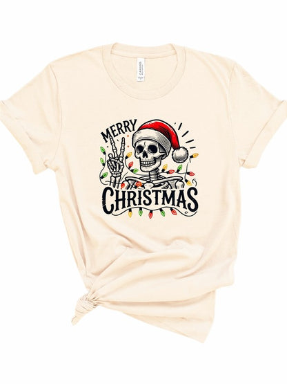 Merry Christmas Skeleton Holiday Graphic Tee