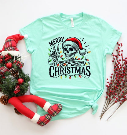 Merry Christmas Skeleton Holiday Graphic Tee