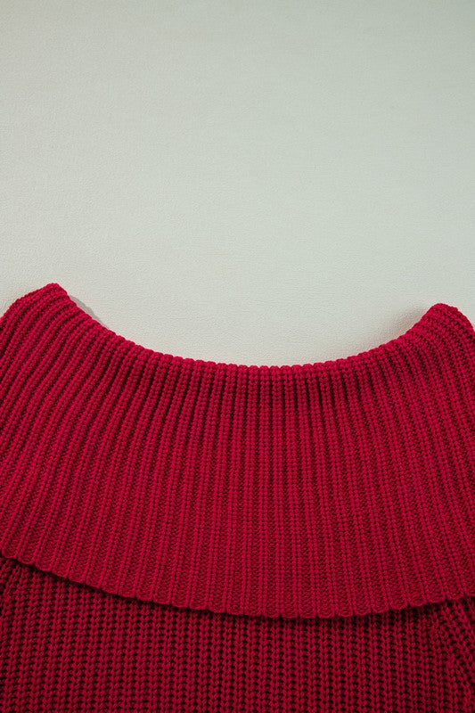 Racing Red Off-Shoulder Ribbed Sweater