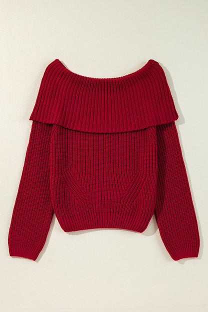 Racing Red Off-Shoulder Ribbed Sweater