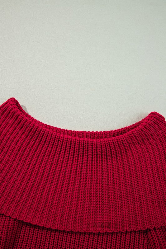 Racing Red Off-Shoulder Ribbed Sweater