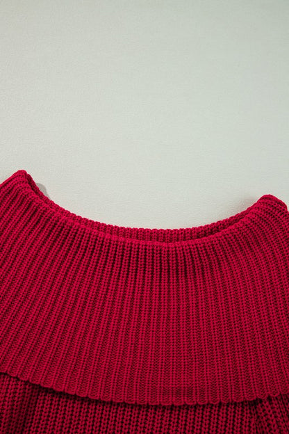 Racing Red Off-Shoulder Ribbed Sweater