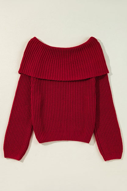 Racing Red Off-Shoulder Ribbed Sweater