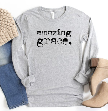 Amazing Grace Long Sleeve Graphic Tee- PLUS