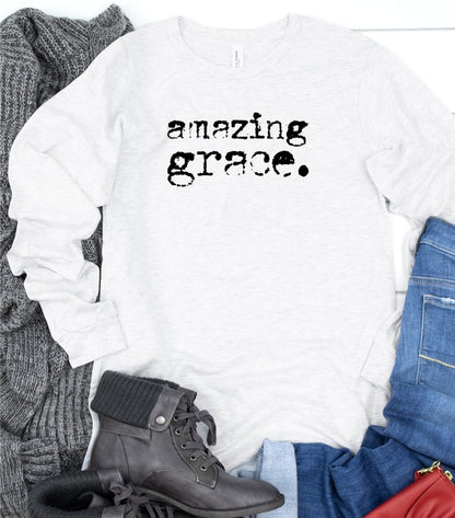 Amazing Grace Long Sleeve Graphic Tee- PLUS