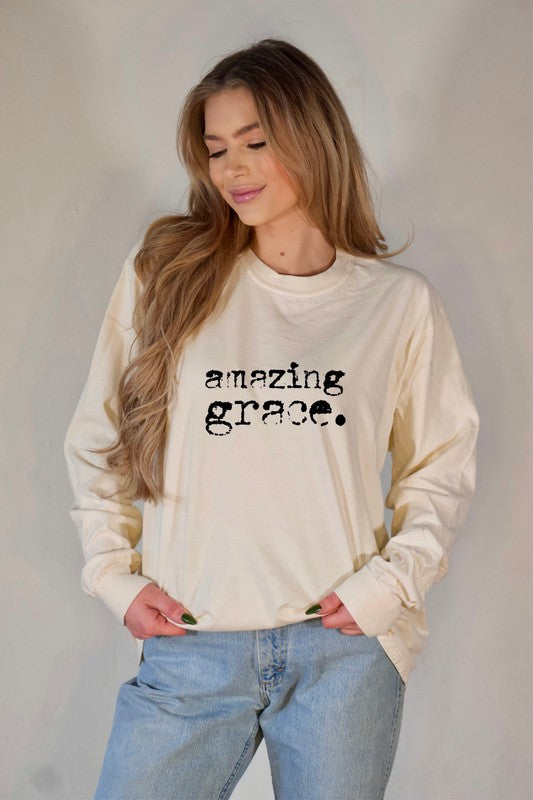 Amazing Grace Long Sleeve Graphic Tee- PLUS