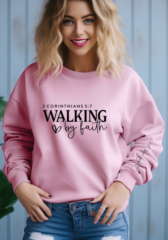 Walking by Faith, Not by Sight Crewneck Graphic Sweatshirt- Plus