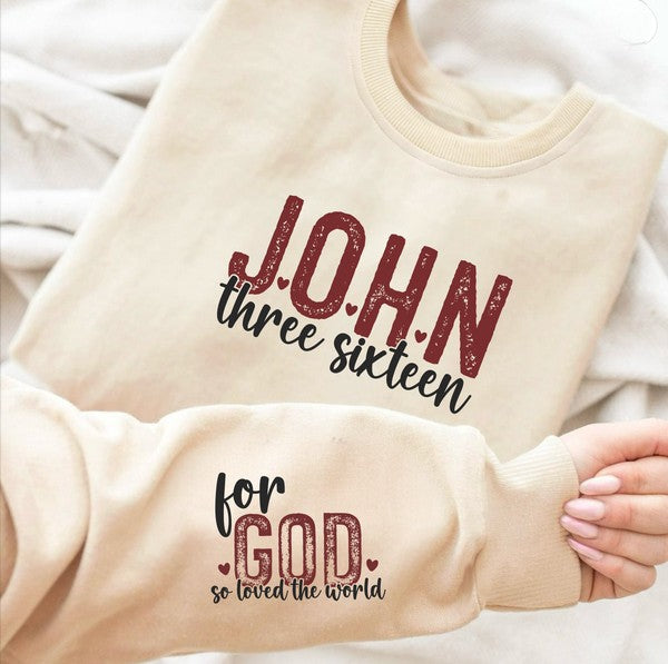 John 3:16 For God So Loved Crewneck Graphic Sweatshirt- Plus