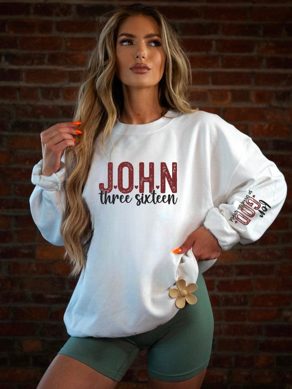 John 3:16 For God So Loved Crewneck Graphic Sweatshirt- Plus