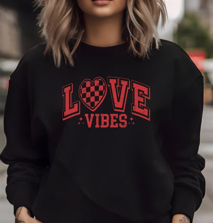 Checkered Love Vibes Graphic Sweatshirt