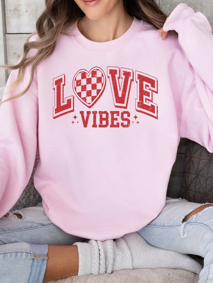 Checkered Love Vibes Graphic Sweatshirt