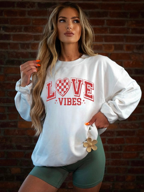 Checkered Love Vibes Graphic Sweatshirt