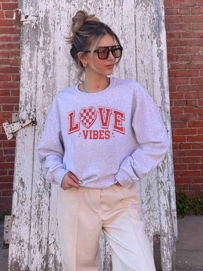 Checkered Love Vibes Graphic Sweatshirt