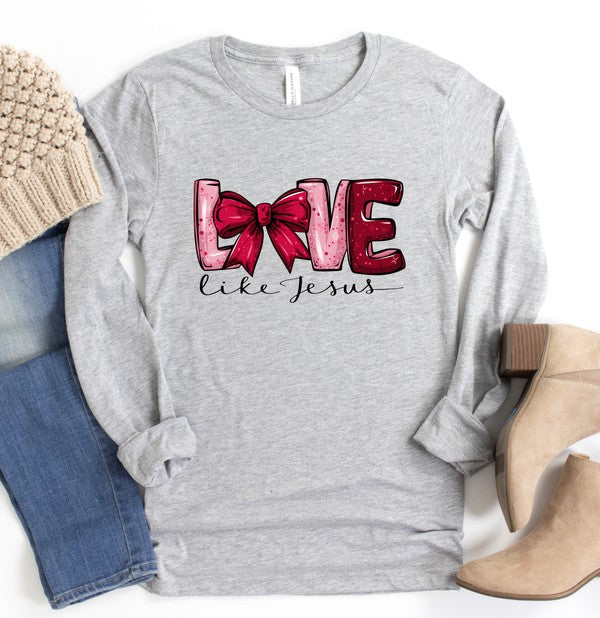 Red Love Like Jesus Long Sleeve Graphic Tee- Plus