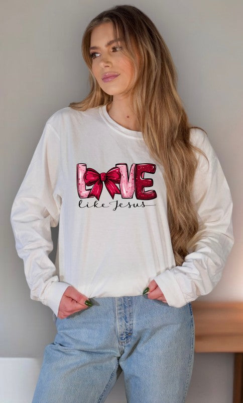 Red Love Like Jesus Long Sleeve Graphic Tee- Plus