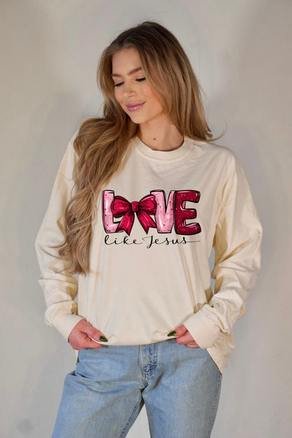 Red Love Like Jesus Long Sleeve Graphic Tee- Plus