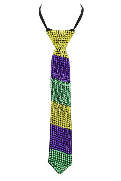 Mardi Gras Stone Pave Neck Tie Necklace