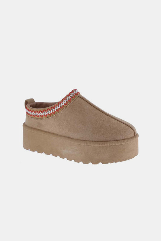 PREORDER - Platform Embroidered Trim Slip-On Boots- tan