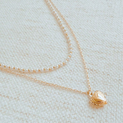 Pearl Heart Locket Necklace