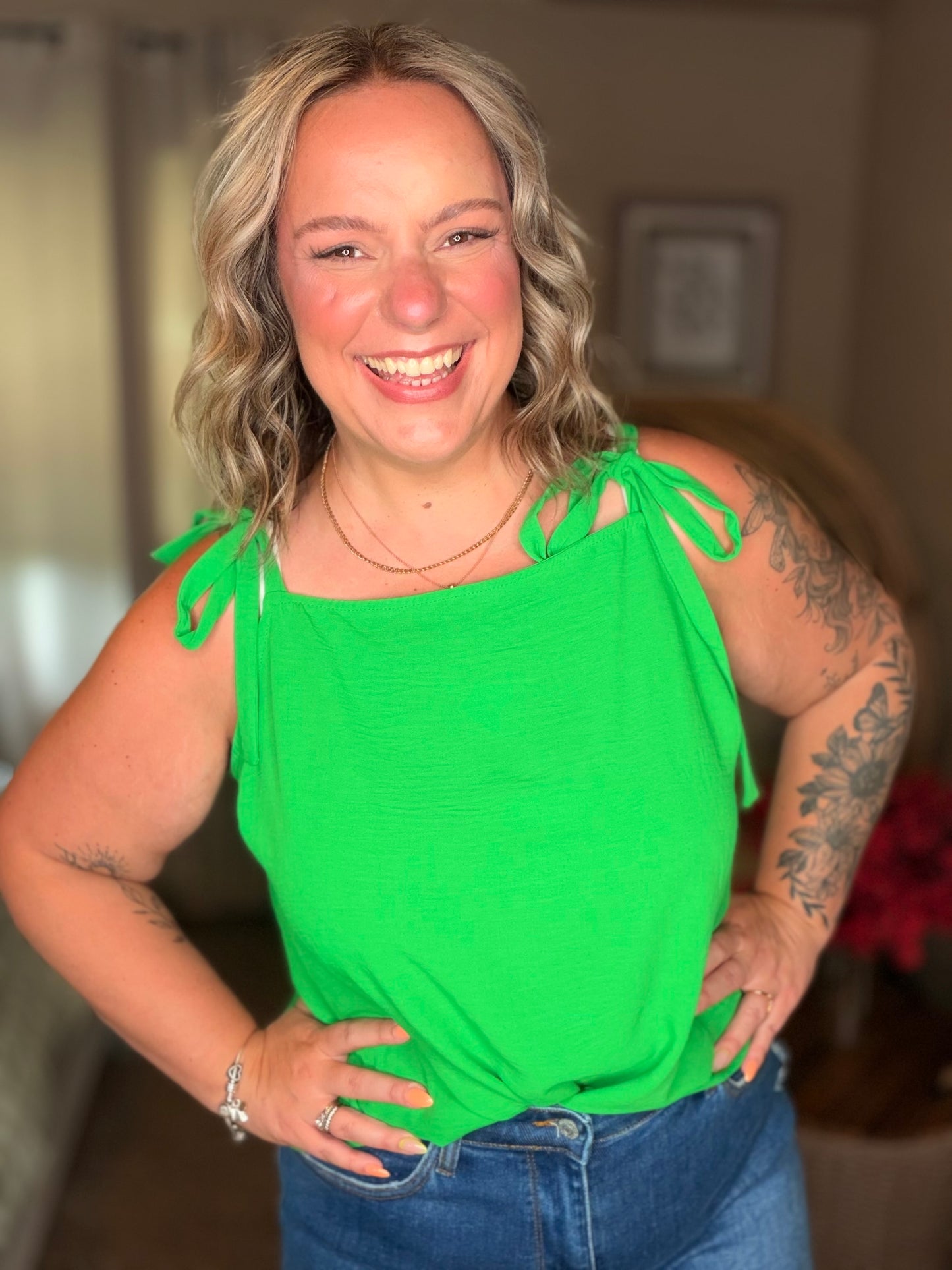 A Little Closer Shoulder Tied Tank Top