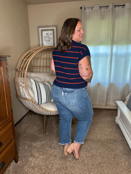 Michelle Mae Striped Sweater Top - Navy