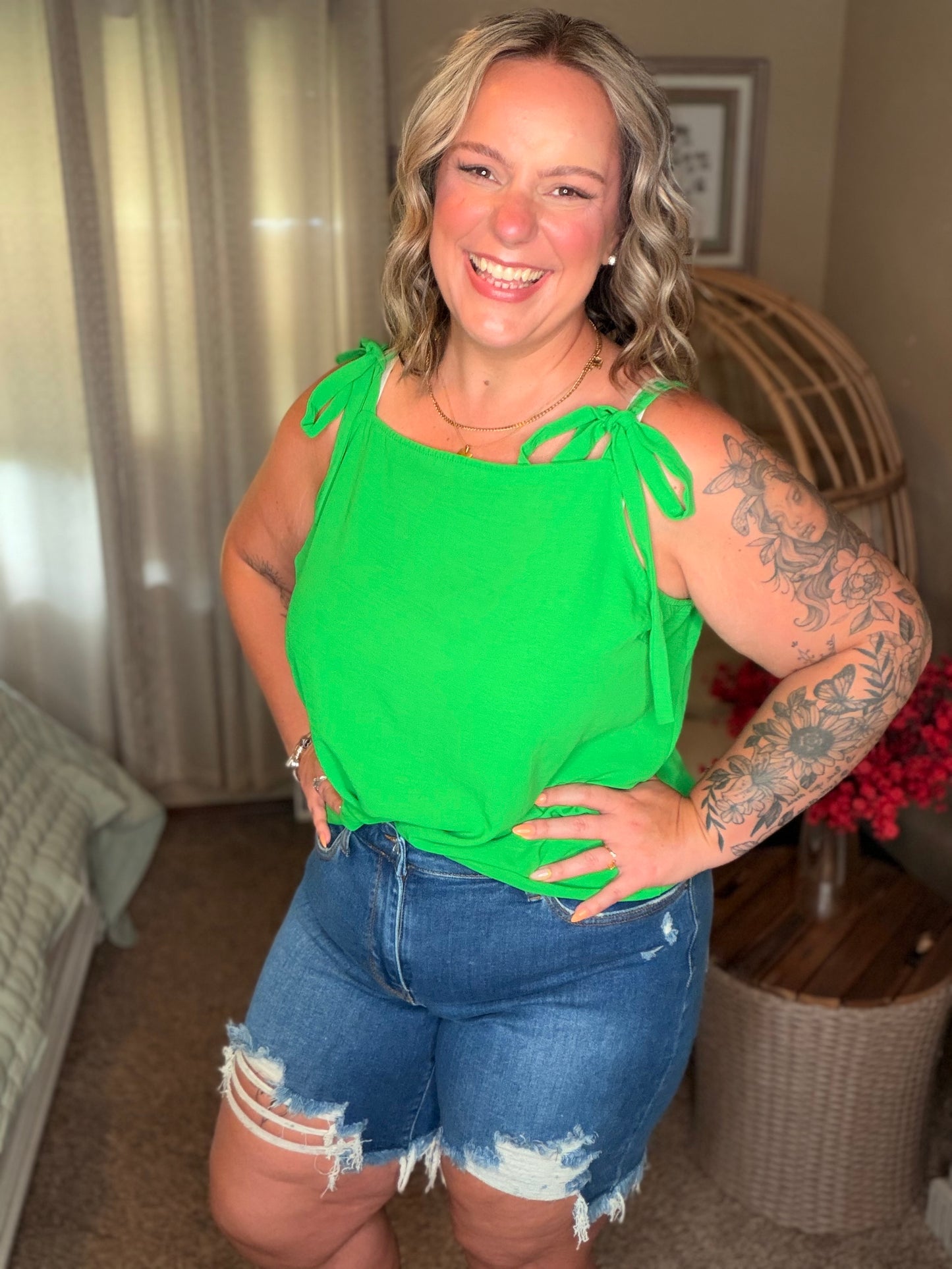 A Little Closer Shoulder Tied Tank Top