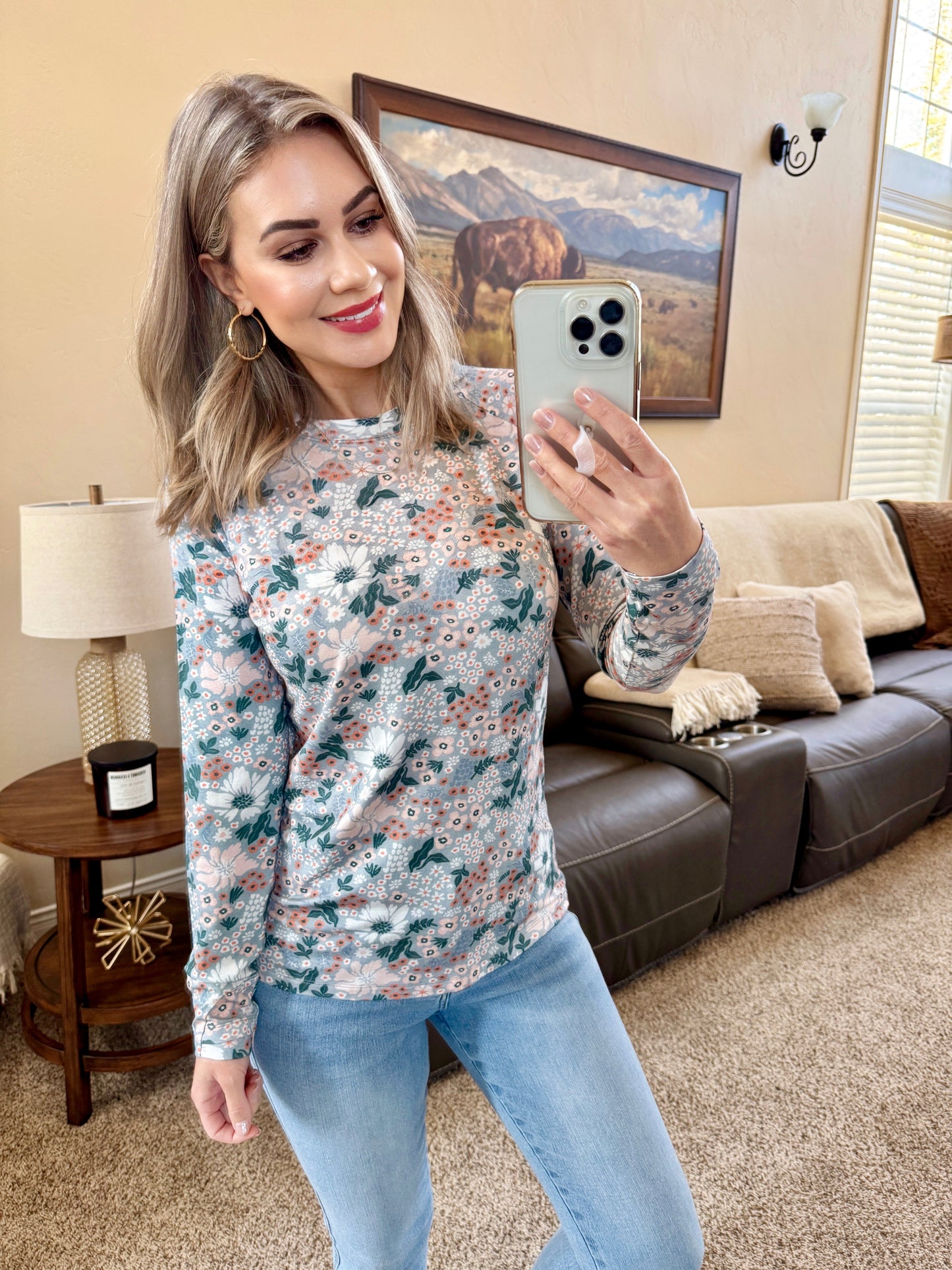 Michelle Mae Blair Long Sleeve Top - Ditsy Blush Floral