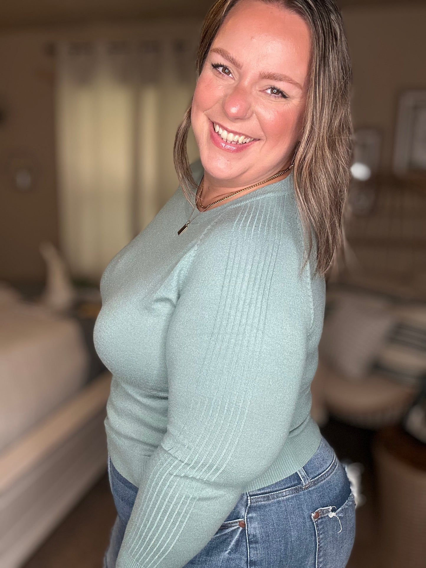 Michelle Mae Ella Long Sleeve Top - Sage