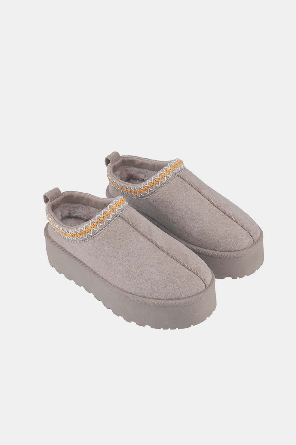 PREORDER - Platform Embroidered Trim Slip-On Boots- Taupe