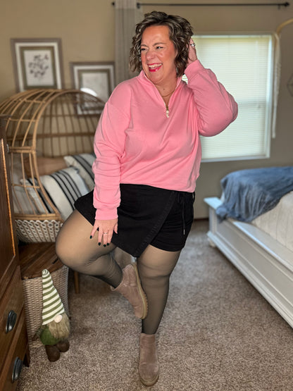 Sweater Weather Half Zip High Neck Pullover in Dark Pink