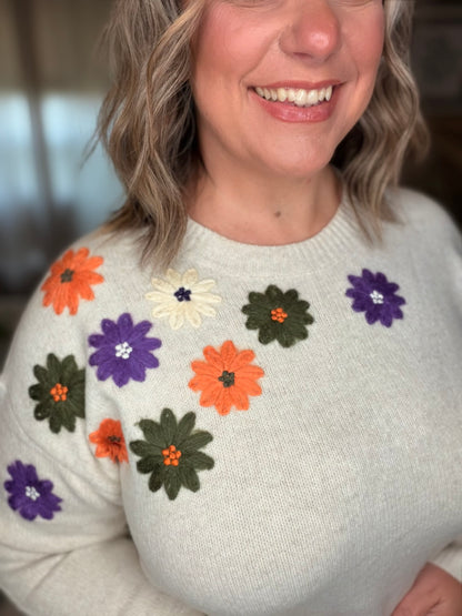 Michelle Mae Fall Floral Sweater - Beige