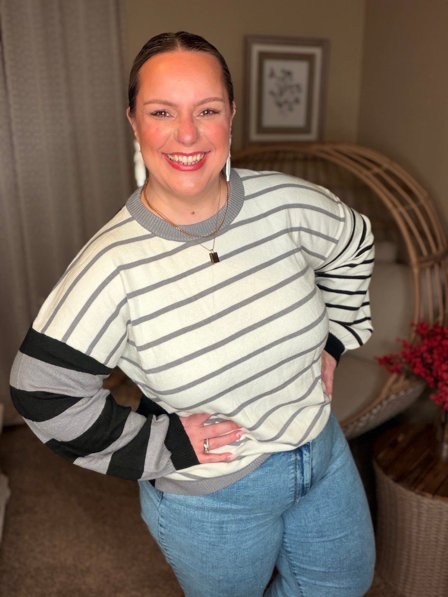 Striped Simplicity Color Block Relaxed Pullover