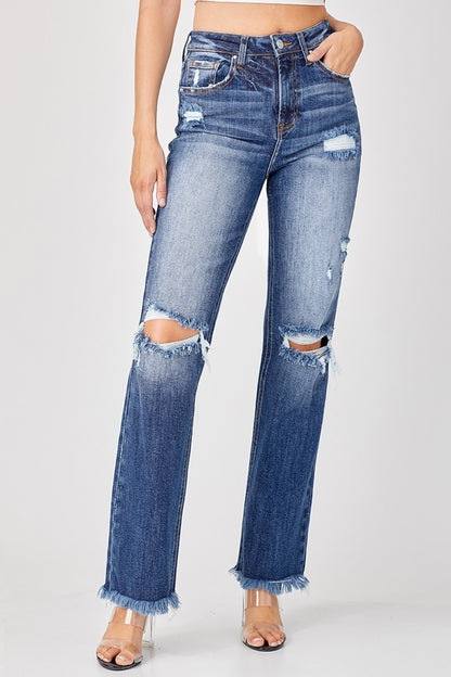 Hit Me Raw Hem Distressed Straight Jeans