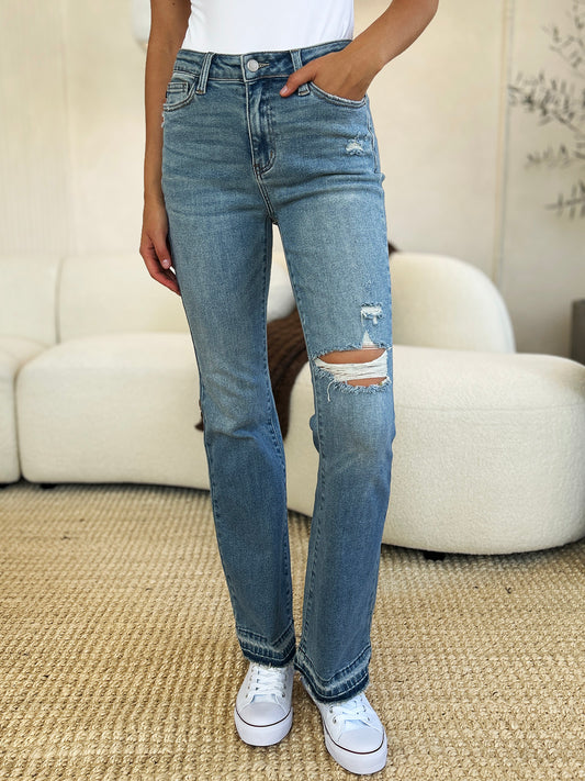 Light Years Ahead Mid Rise Destroyed Hem Distressed Jeans