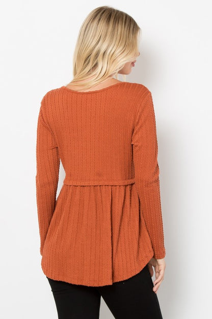 Textured & Twirly Babydoll Top-Rust