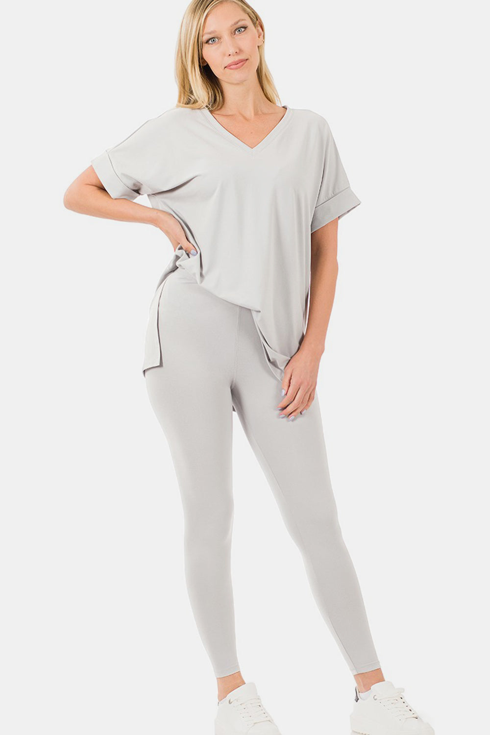 Nighty Night Short Sleeve T-Shirt and Leggings Lounge Set In Lt Cement