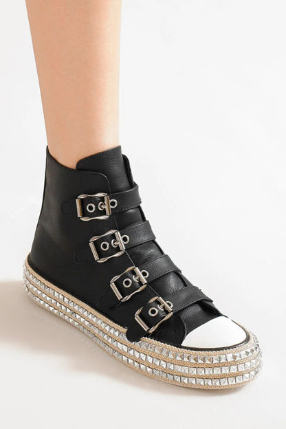 Studded Straps Platform Sneakers by Beast- Black