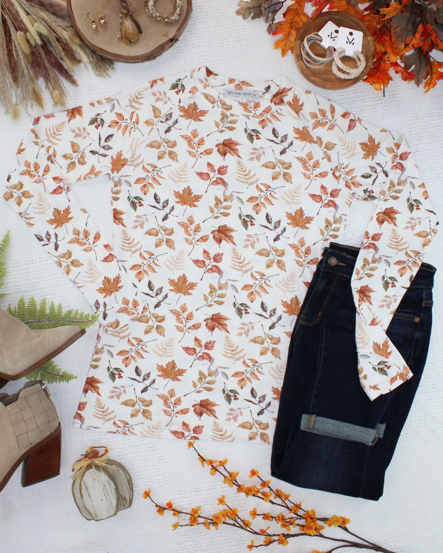 Michelle Mae Blair Long Sleeve Top - Harvest Leaves