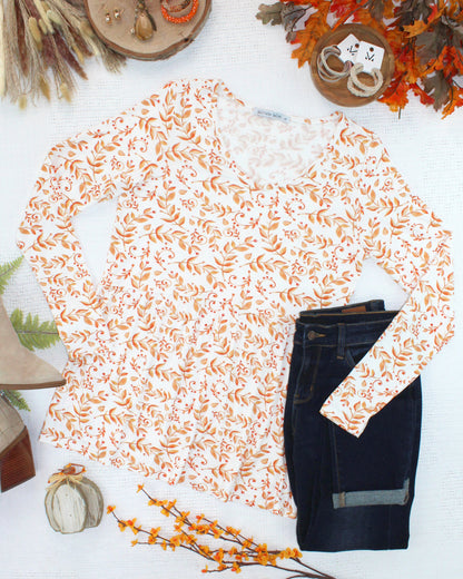 Michelle Mae Long Sleeve Sarah Ruffle Top - Autumn Vines
