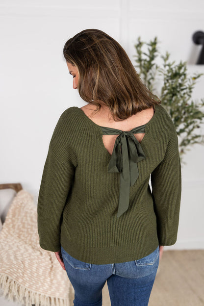 Michelle Mae Bethany Bow Knit Sweater - Olive