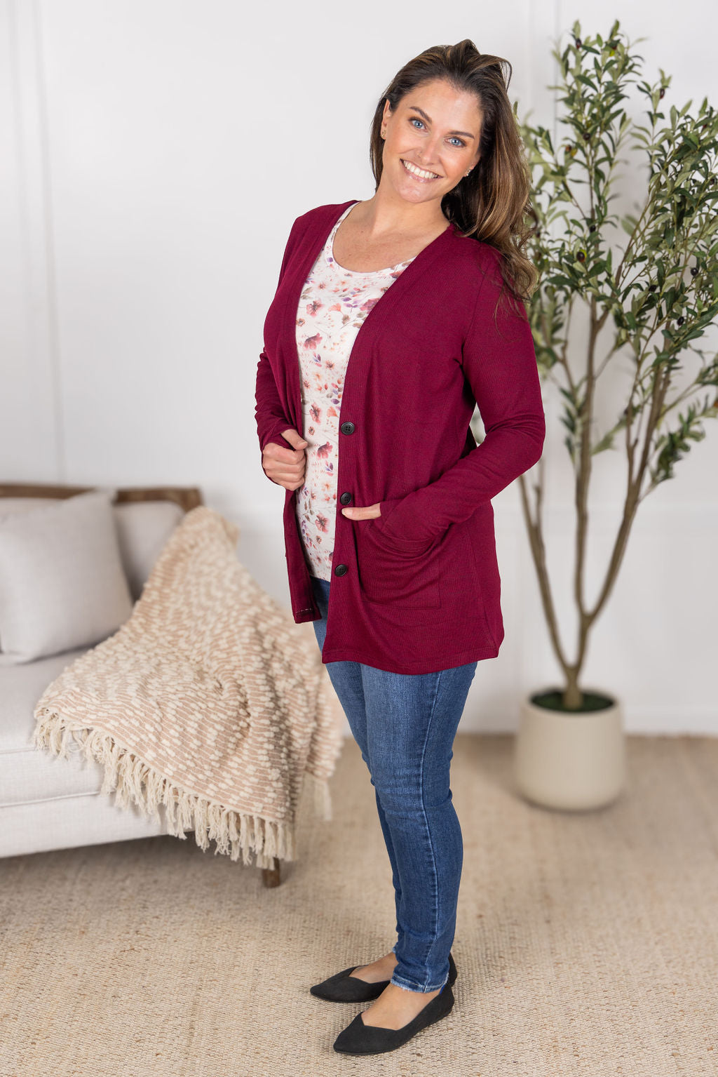 Michelle Mae Cori Cardigan - Burgundy
