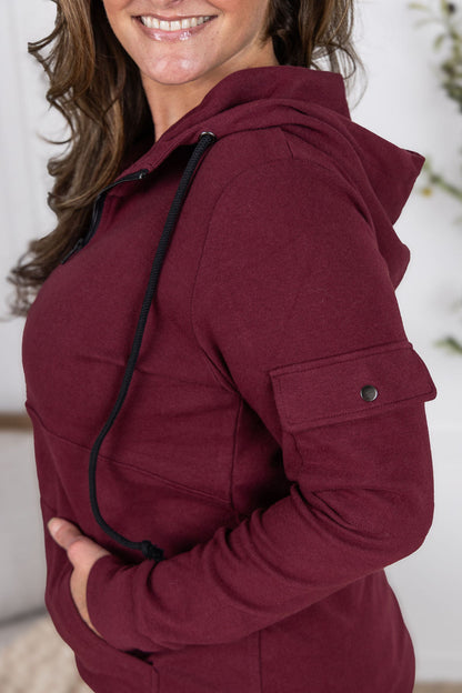 Michelle Mae Pixie Pocket Halfzip Hoodie - Burgundy