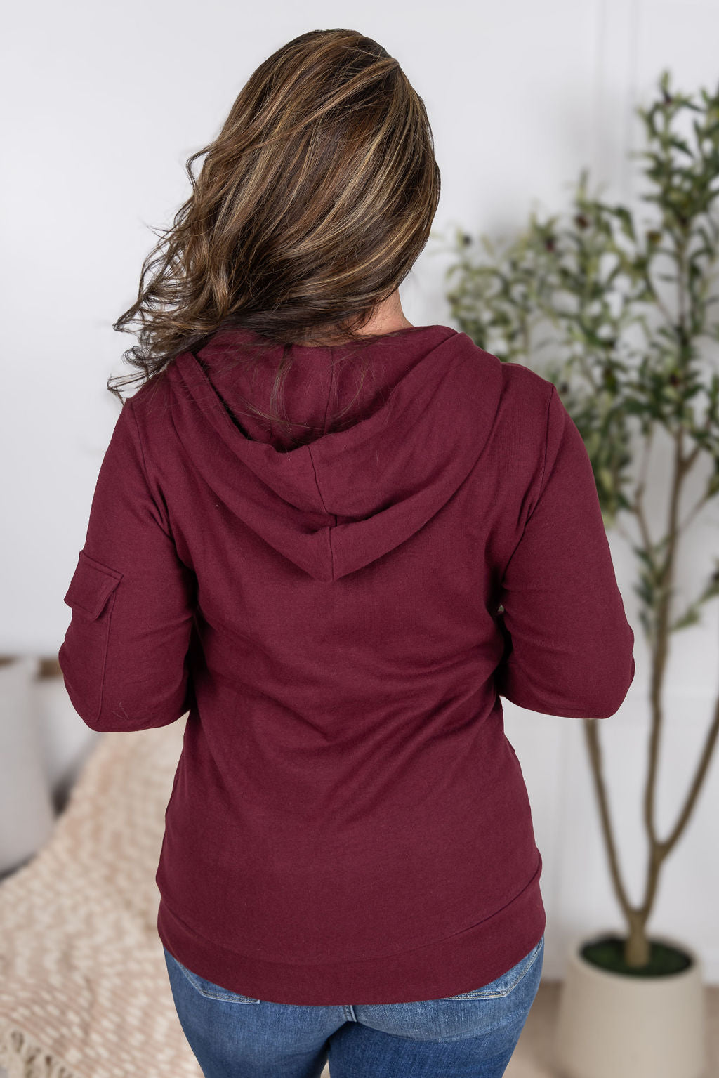 Michelle Mae Pixie Pocket Halfzip Hoodie - Burgundy