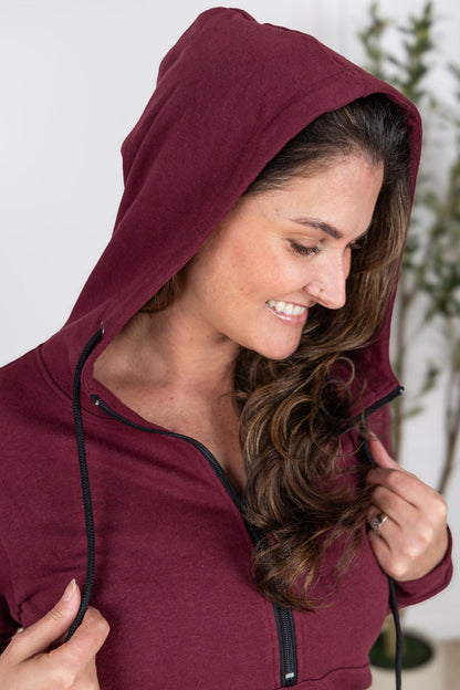 Michelle Mae Pixie Pocket Halfzip Hoodie - Burgundy
